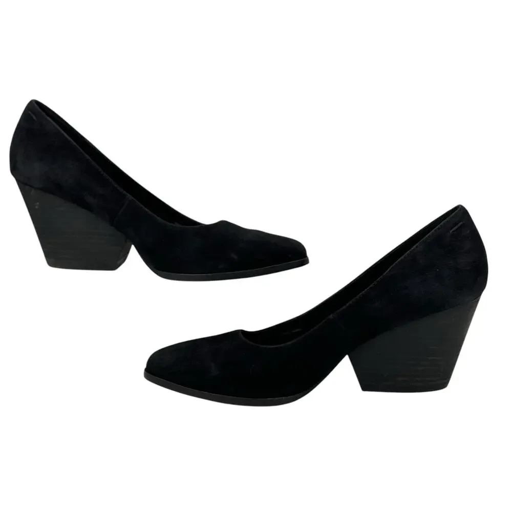 Eileen Fisher Hawk Suede Pump Heel SZ 8.5 Women’s Black Chic Comfort Soft Office - Picture 4 of 9